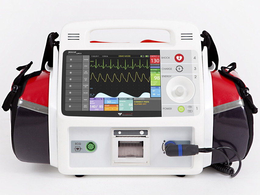 DEFIBRILATOR RESCUE LIFE 9 AED cu Temp, SpO2, NIBP, stimulator cardiac - engleză